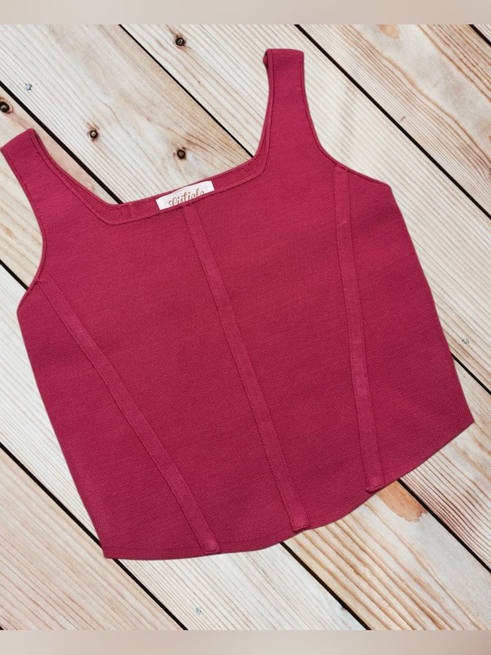 Listicle S berry pink square neck corset knit tank top